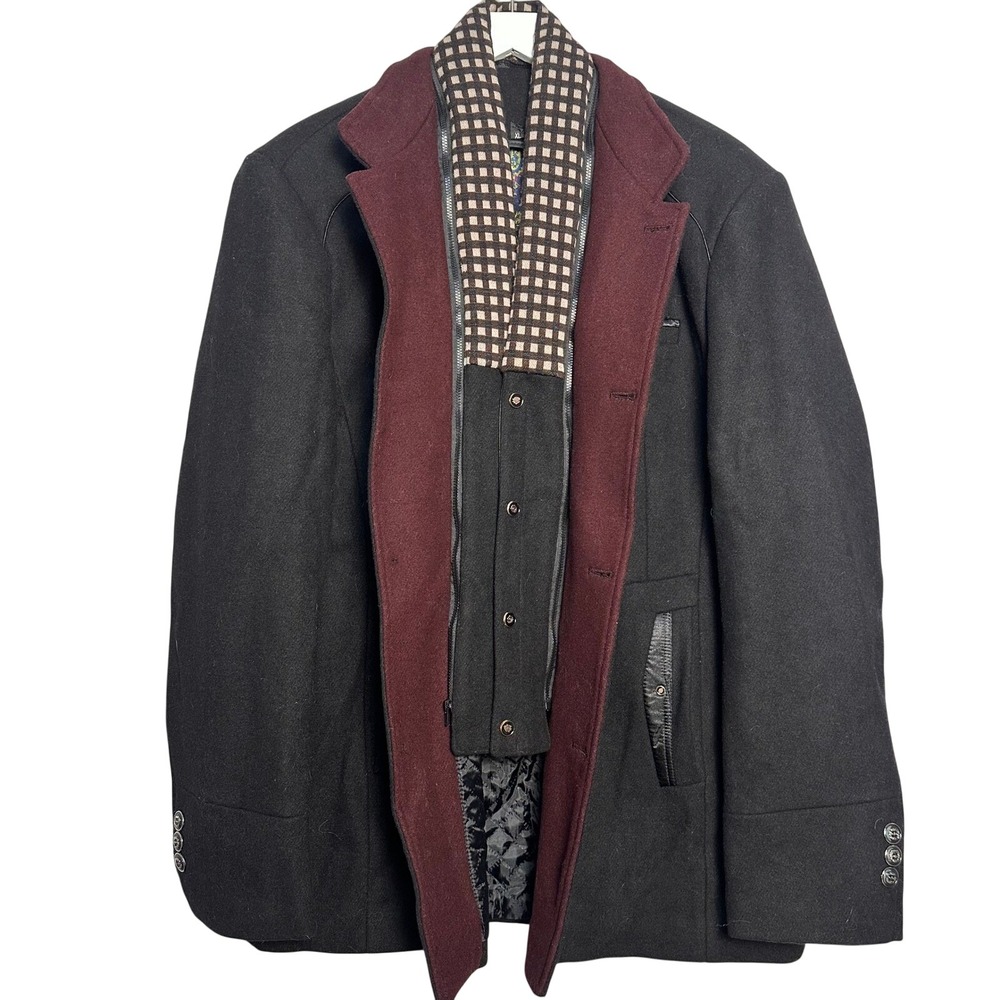 Vintage Stussy Men Black Wool Military Car Coat Jacket Paisley Lining Zip Bib XL